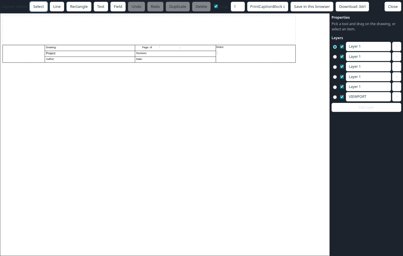 The Layout editor dialog in the workbench