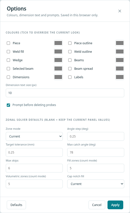 The Options dialog in the workbench